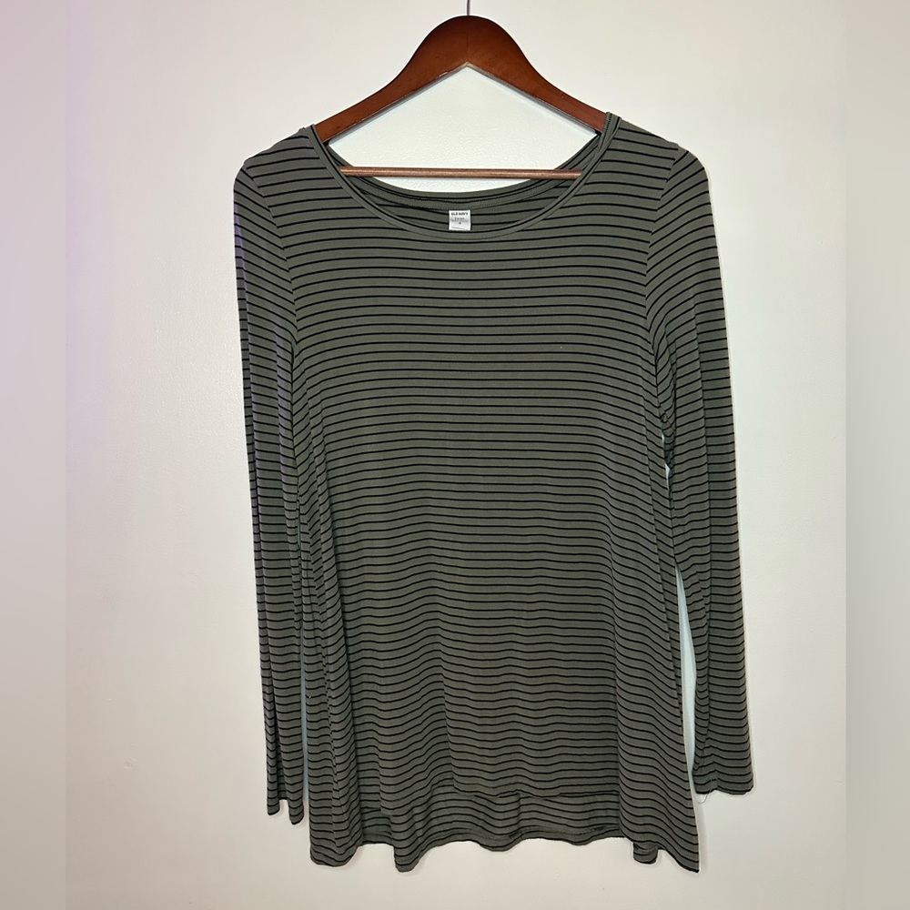 Old Navy Luxe Green and Black Stripe Long Sleeve Shirt